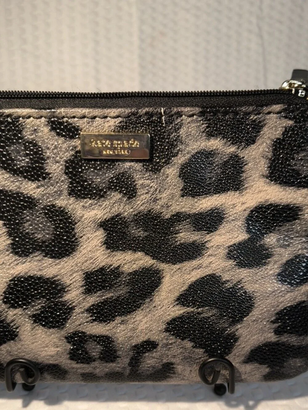 kate spade Leopard Print Zip Pouch in Black and Taupe